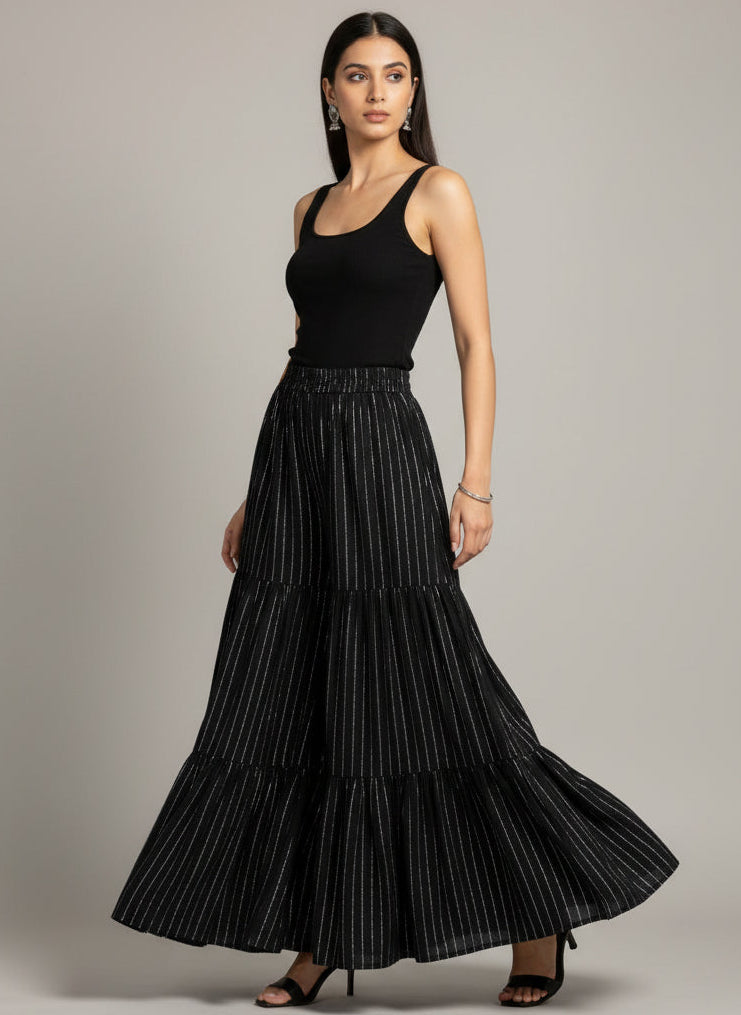 Rayon Sharara – Black with Silver Lines