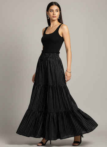 Flared Palazzo with Silver Embroidery