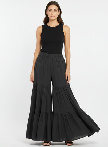 Flared Palazzo with Silver Embroidery