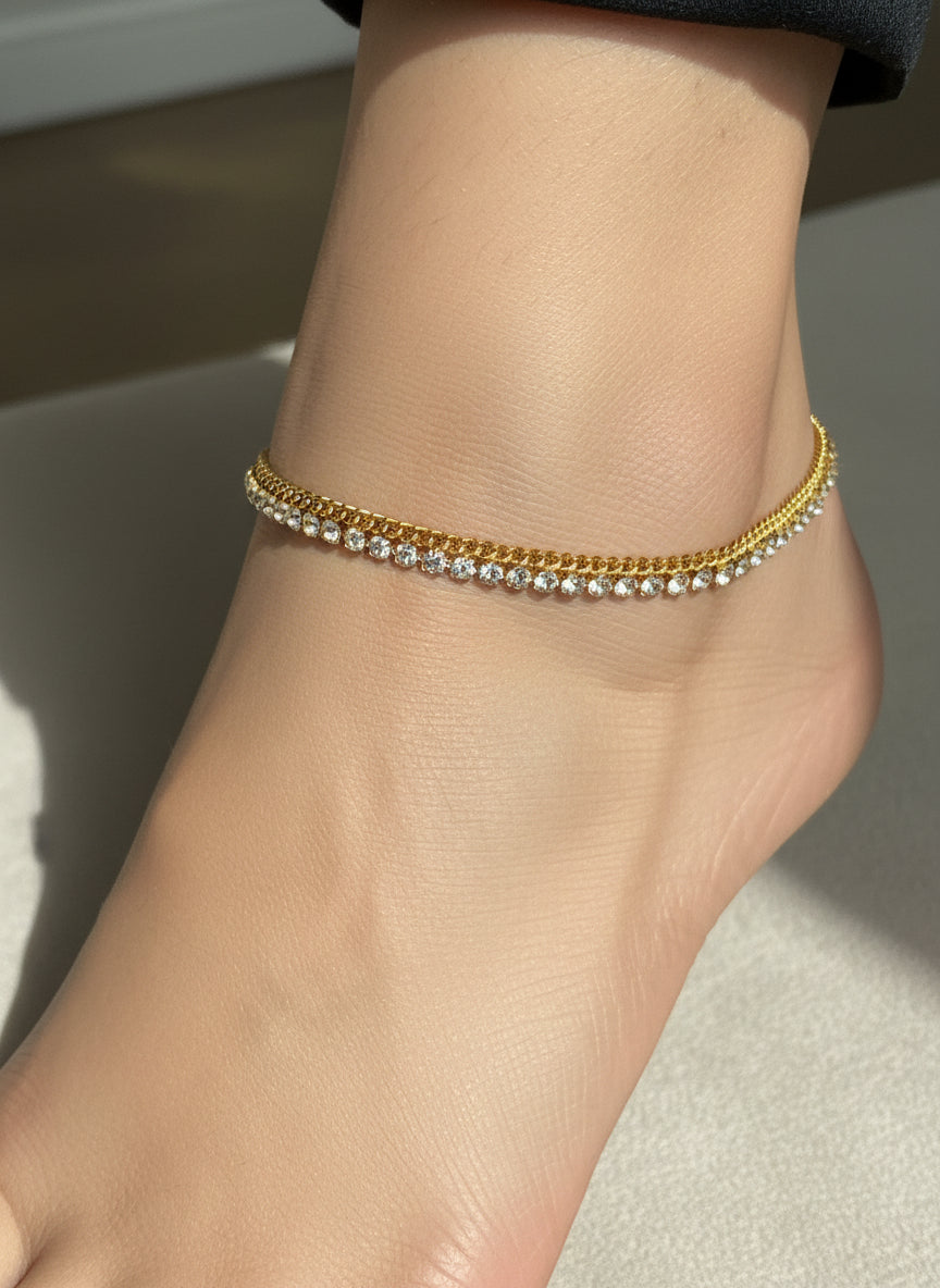 Gold-Tone Anklet with Stones (Sold as a Pair)