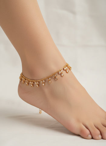 Antique Gold Anklet with Stones (Sold as a Pair)
