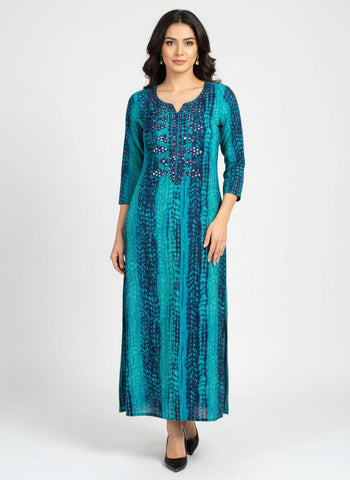 Shibori Kurti with Embroidered Neckline