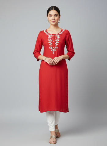 Shibori Kurti with Embroidered Neckline