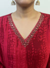 Shibori Kurti with Embroidered Neckline