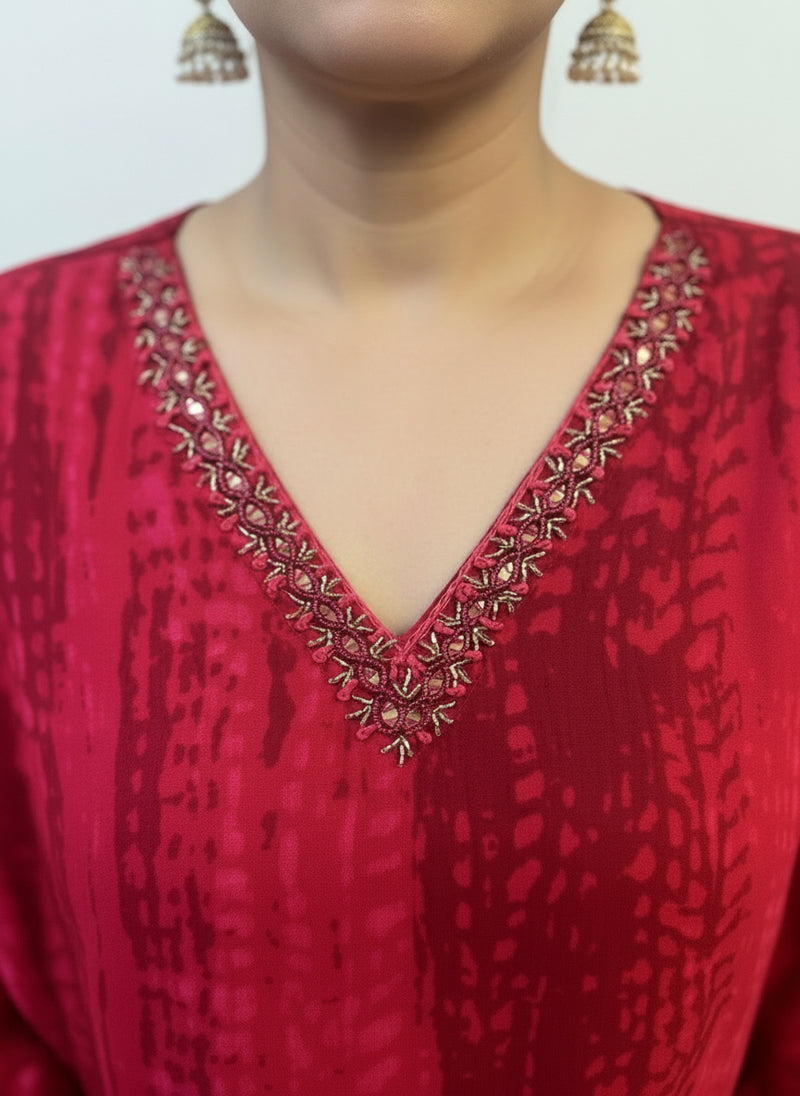 Shibori Kurti with Embroidered Neckline