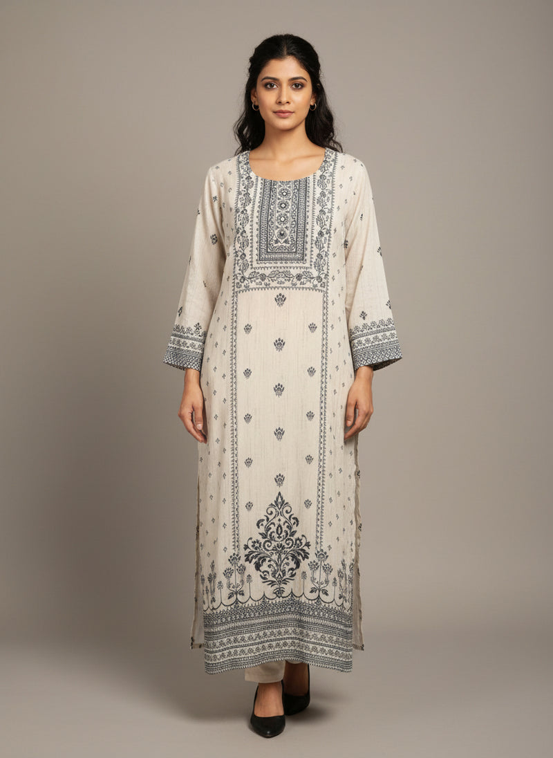 Printed Kurti with Neckline Embroidery