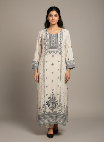 Shibori Kurti with Embroidered Neckline