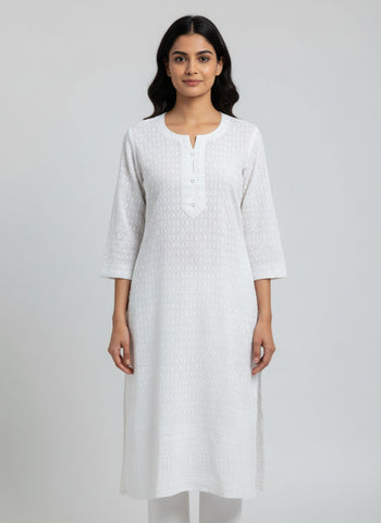 Shibori Kurti with Embroidered Neckline