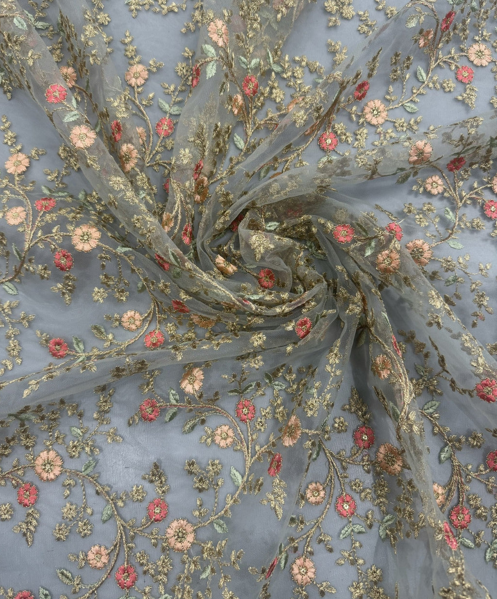 Net Pistachio/Multi Floral Embroidery