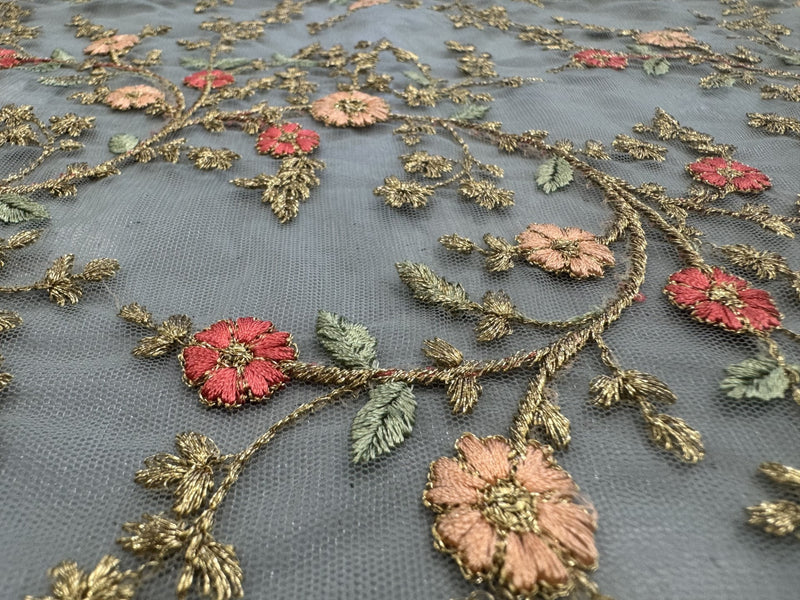 Net Pistachio/Multi Floral Embroidery