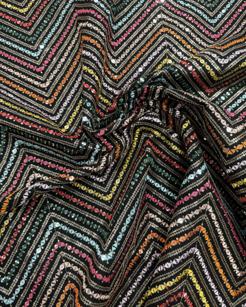 Black Multi Zigzag Embroidery