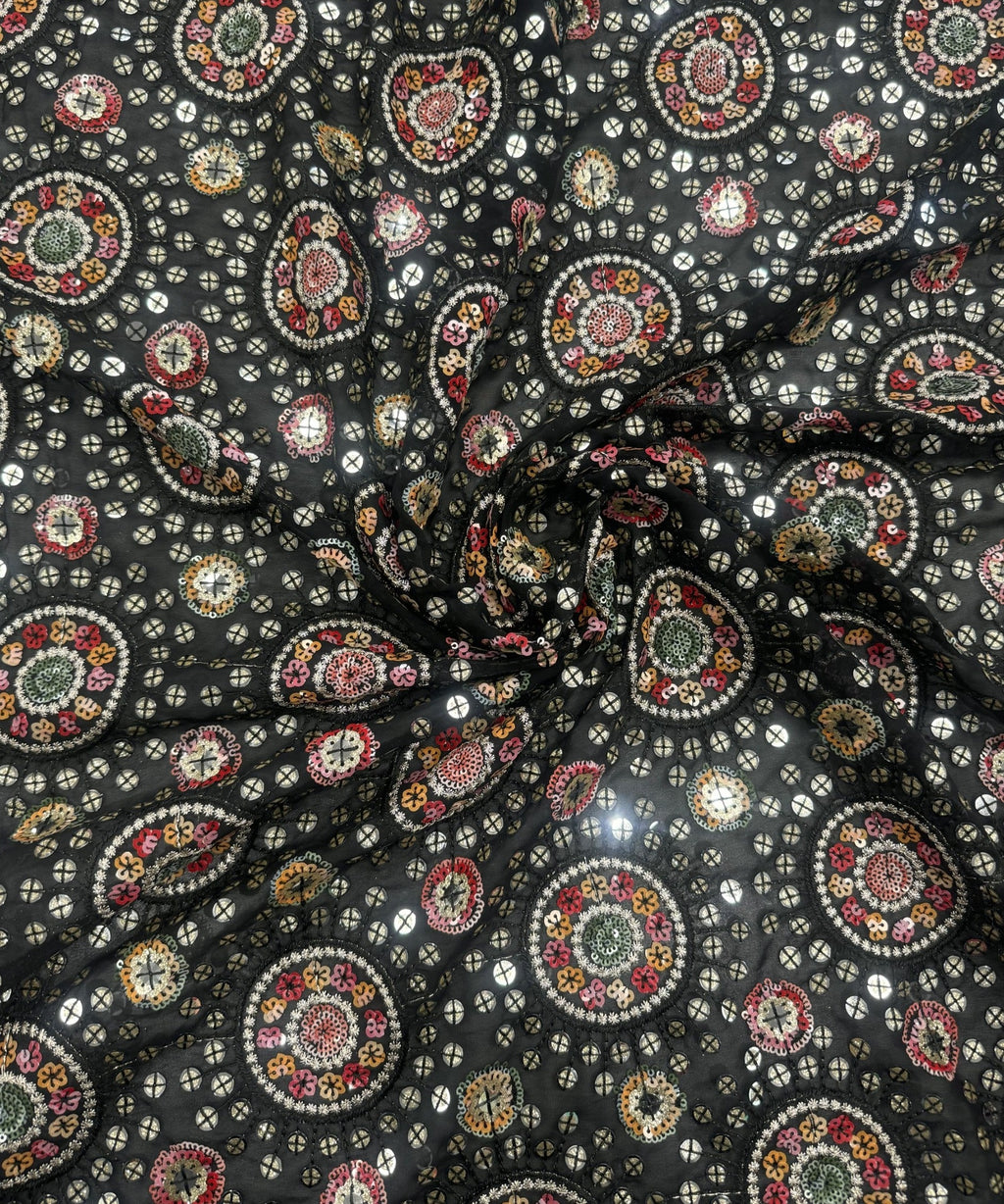 Black Sequins Circle Embroidery