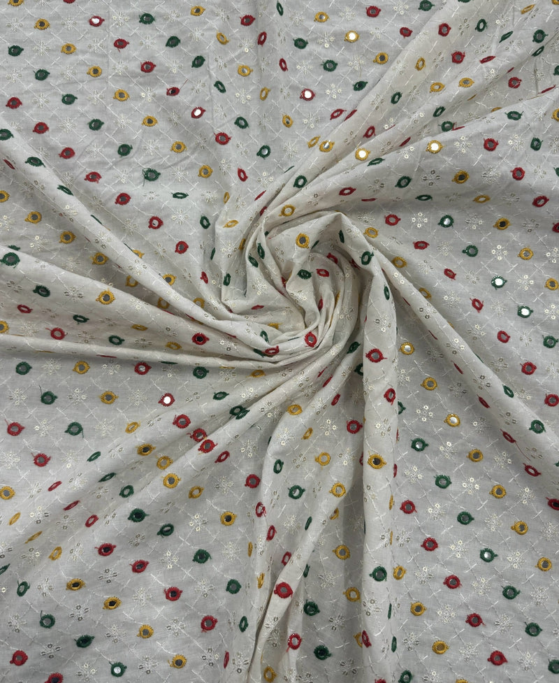 White Cotton Multi Embroidery