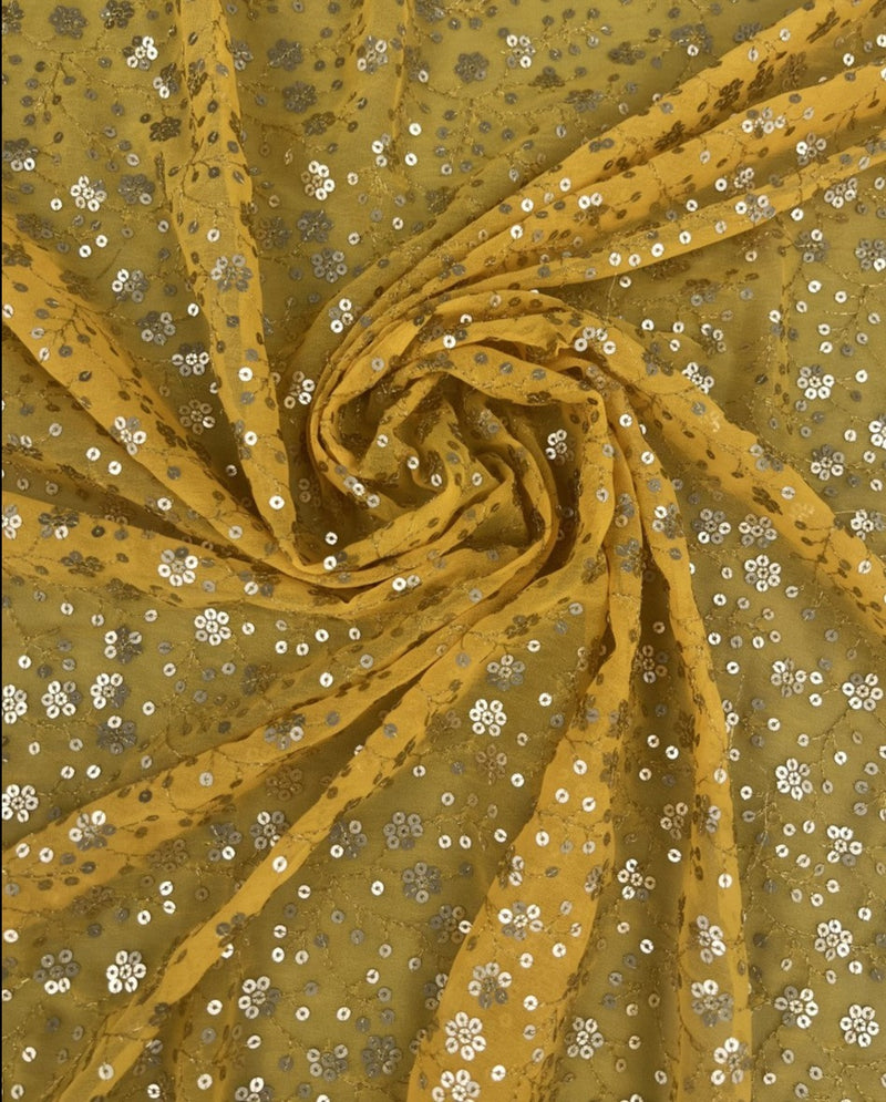 Georgette Yellow Sequins