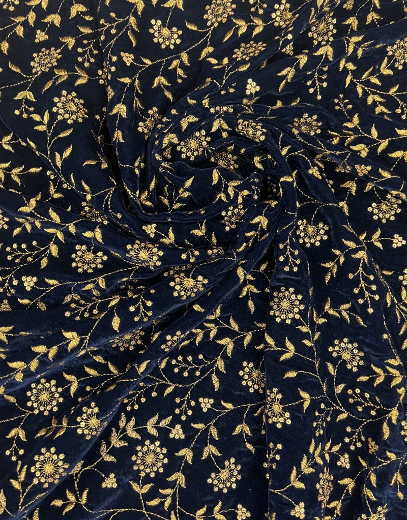 Velvet Navy Embroidered