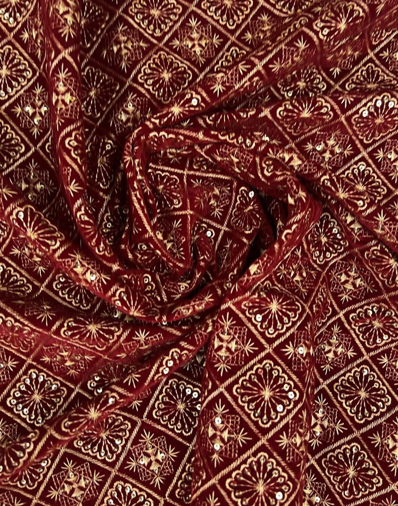 Velvet Maroon Embroidered