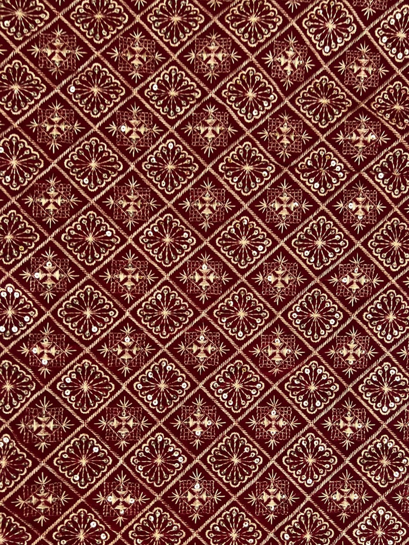 Velvet Maroon Embroidered